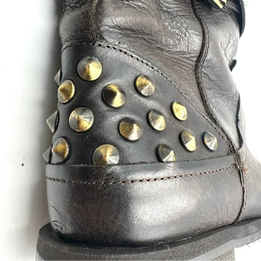 BOEMOS women’s biker Moto studded leather boots size 39 = 8